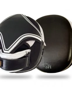 PFGSports Focus Pad Air Mitt Genuine Leather Black & White - Boxing MMA Muay Thai Training Targeting