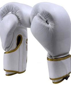 PFGSports Boxing & MMA Pro Fight Gloves White/Gold (Genuine Leather) - 16oz