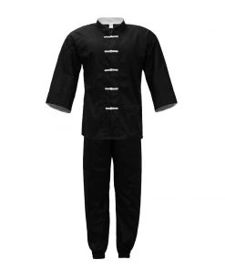 PFGSports Karate Kung Fu Uniform Black W White Frog Kids Adults Unisex