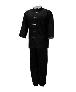 PFGSports Karate Kung Fu Uniform Black W White Frog Kids Adults Unisex